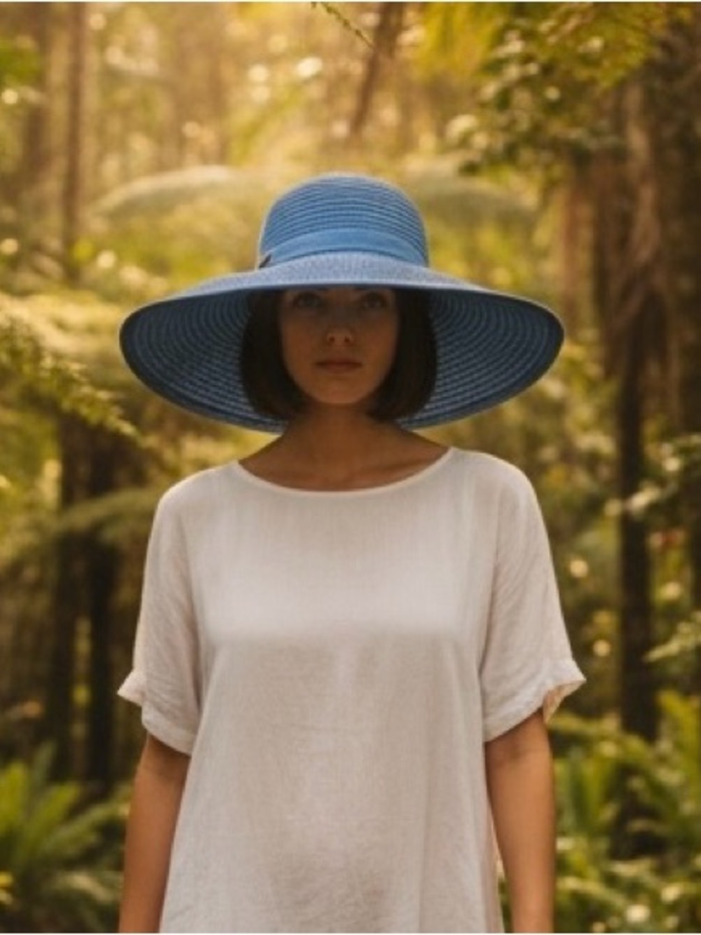 NWOT Sun’N’Sand Wide-Brim Blue Straw Sun Hat -Beach Logo OpenBack Tropical Fun